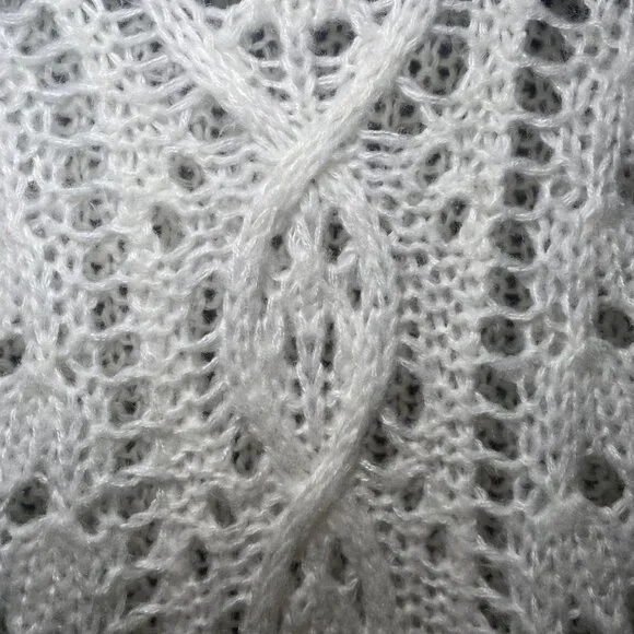 Moon & Madison Womens White Crop Cable Open Knit Sweater Cottage Fairy Layer - Picture 3 of 6
